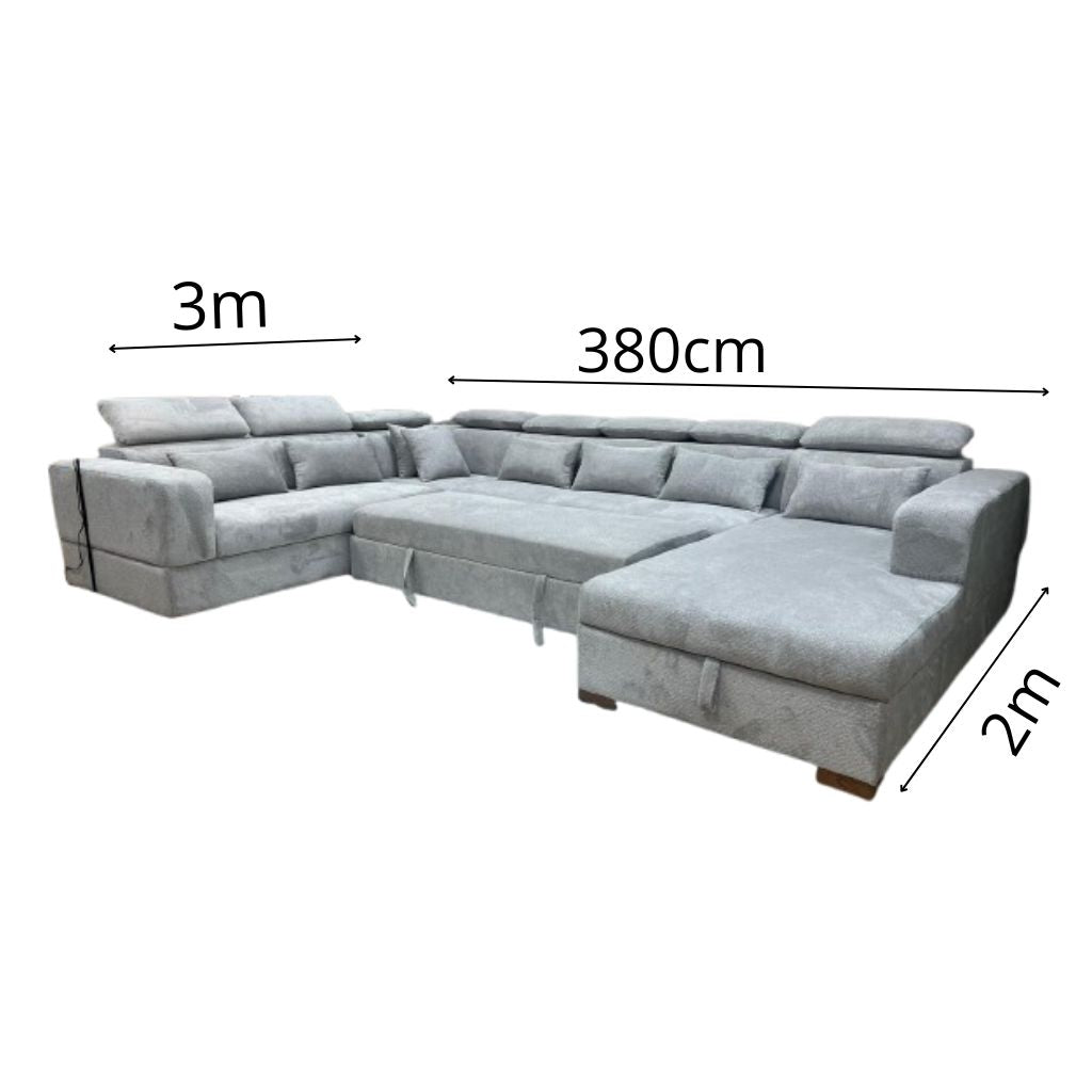 Canapé Léo en U Convertible en Lit avec Coffre et Repose-tête Ajustables