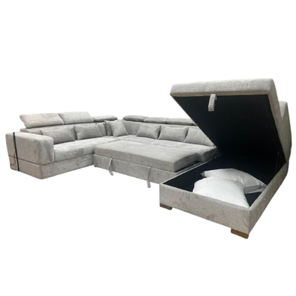 Canapé Léo en U Convertible en Lit avec Coffre et Repose-tête Ajustables