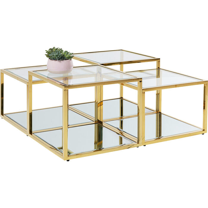 Table basse Utopia modulable en verre et acier doré