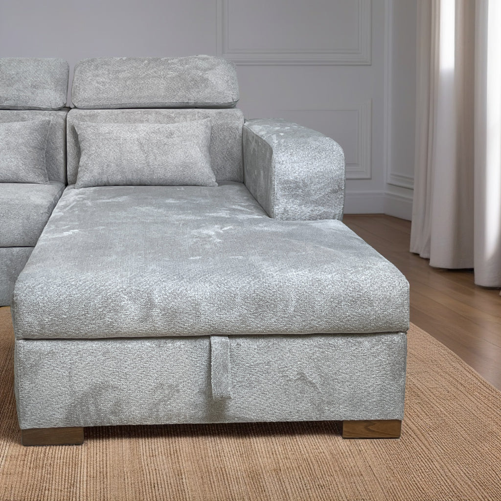 Canapé Léo en U Convertible en Lit avec Coffre et Repose-tête Ajustables
