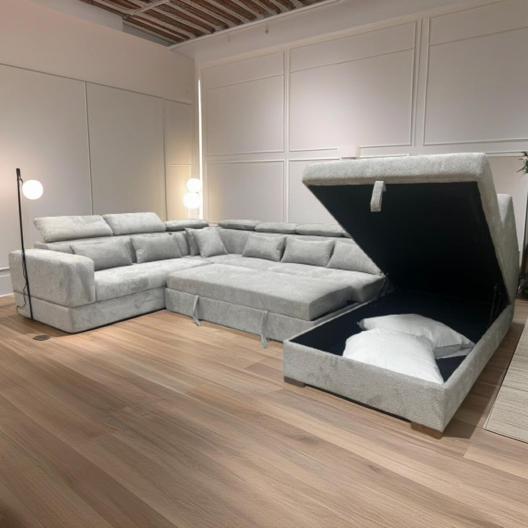 Canapé Léo en U Convertible en Lit avec Coffre et Repose-tête Ajustables